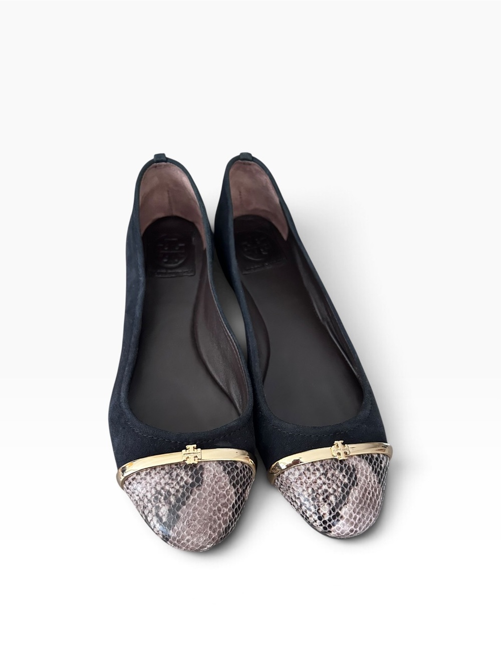 Tory Burch Pacey Sued and Snakeskin -cap ballet Flats 9.5